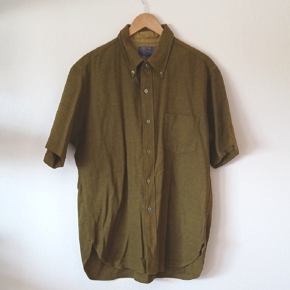 Pendleton Other - Vintage Pendleton 70s Button Down Wool Short Sleeve Shirt Olive Green